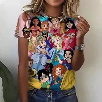 Осенне-зимняя базовая модная 3D-печать Disney Princess, удобная повседневная спортивная дышащая быстросохнущая популярная футболка S