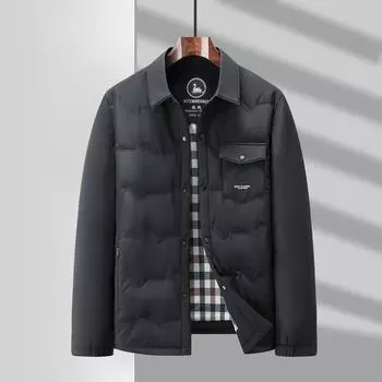 Осенне-зимняя белая рубашка из гусиного пуха, теплая модная куртка для отдыха среднего и молодого возраста 170 чёрный