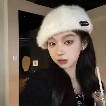 Осенне-зимняя беретная шапка с металлической биркой в стиле ретро, бархатная шляпа-берет, теплая, простая, модная, повседневная, универсальная чёрный