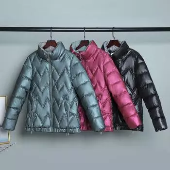 Осенне-зимняя блестящая не моющаяся женская куртка больших размеров с утолщенной подкладкой, тонкая теплая, с короткими секциями, стоячая куртка на молнии, простая и универсальная верхняя одежда 4XL