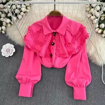 Осенне-зимняя блузка с рюшами во французском ретро-стиле и лацканами, свободный шикарный топ