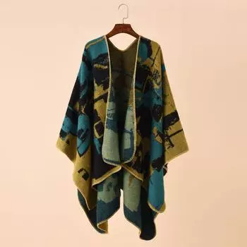 Осенне-зимняя большая шаль с неравномерным геометрическим решетчатым узором, имитация кашемира оранжевый