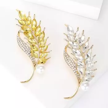 Осенне-зимняя брошь в виде колоса пшеницы из высококачественного сплава со стразами, изысканная женская брошь для пальто и корсажа