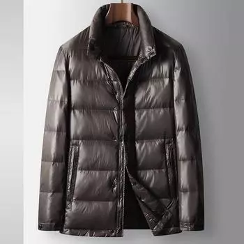 Осенне-зимняя черная с золотым блеском куртка-стойка на утином пуху теплая молодежная деловая утолщенная куртка-пуховик Tide 170 чёрный