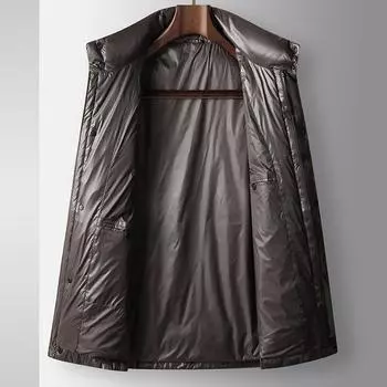 Осенне-зимняя черная с золотым блеском куртка-стойка на утином пуху теплая молодежная деловая утолщенная куртка-пуховик Tide 170 чёрный