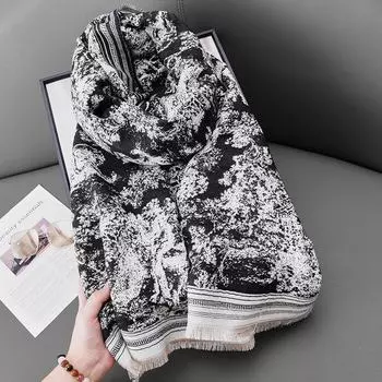 Осенне-зимняя черно-белая шаль из искусственного кашемира с тигровым принтом - стильный нишевый шарф для женщин 67*185