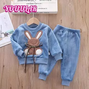 Осенне-зимняя детская домашняя одежда, милые пижамы для мальчиков и девочек, комплект из 2 предметов, детские пижамы с героями мультфильмов, теплая пижама с длинным рукавом 130