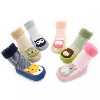 Осенне-зимняя детская обувь, носки, детские носки с героями мультфильмов, детские домашние носки-тапочки, кожаные нескользящие толстые носки 11cm