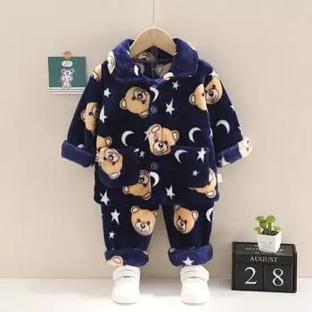 Осенне-зимняя детская одежда Детская пижама для девочек Модная мультяшная одежда с длинными рукавами для мальчиков Костюм для малышей Детская пижама 120