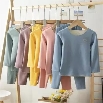 Осенне-зимняя детская одежда подростковая детская бархатная AB поверхность бесшовный термобелье комплект 100 синий