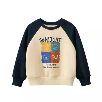 Осенне-зимняя детская одежда, толстовка с рисунком из мультфильма, свободная круглая горловина, свитер, рубашка для мальчиков, детская одежда 90cm бежевый/темно-синий