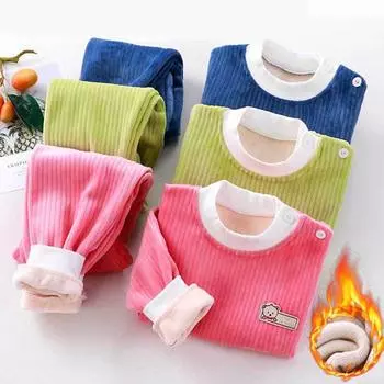 Осенне-зимняя детская пижама для мальчиков и девочек, однотонная плотная теплая футболка со штанами, повседневная пижама, одежда для сна, комплекты одежды 80cm