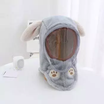 Осенне-зимняя детская шапка с прозрачной защитой лица, мультяшная форма медвежьих ушей, утолщенная плюшевая шапка, шарф для мальчиков и девочек, защита ушей, цельный головной убор, шапка розовый