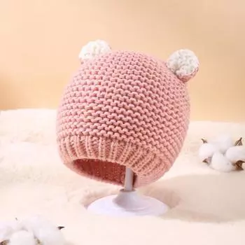 Осенне-зимняя детская шапка с рисунком медвежьих ушей, однотонная вязаная шапка-бини, ветрозащитная, теплая, эластичная, детская, большого размера One Size серый