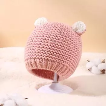 Осенне-зимняя детская шапка с рисунком медвежьих ушей, однотонная вязаная шапочка, ветрозащитная, теплая чёрный