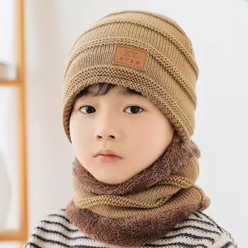Осенне-зимняя детская шапка-шарф из шерсти для мальчиков, вязаная шапка из чистого хлопка для девочек Average size