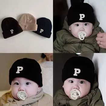 Осенне-зимняя детская шапка, удобные однотонные шапки, симпатичная хлопковая шапочка с буквами для новорожденных от 6 месяцев до 4 лет, чепчик для младенцев 1