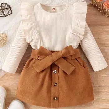 Осенне-зимняя детская юбка с длинным рукавом, детская юбка-трапеция для малышей(3шт) 24M