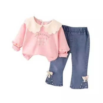 Осенне-зимняя детская юбка с длинным рукавом, детская юбка-трапеция, 2 шт. 100 розовый