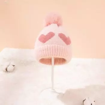 Осенне-зимняя детская вязаная шапка плюс пуховая теплая детская шапка сплошного цвета