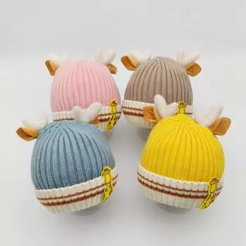 Осенне-зимняя детская вязаная шапка с толстым бархатом, теплая толстовка с капюшоном с рисунком из мультфильма, очень милая шапка из чистого хлопка для мальчиков и девочек розовый