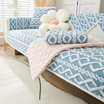 Осенне-зимняя диванная подушка, толстая плюшевая диванная подушка, современный простой теплый диванный чехол, полотенце, нескользящий диванный чехол для спинки 70x70cm 1pcs розовый