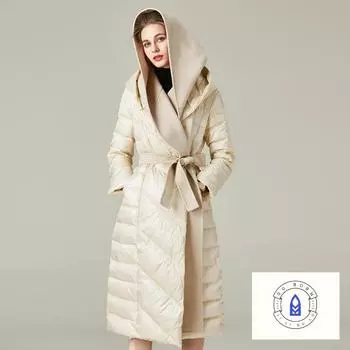 Осенне-зимняя длинная белая утиная пуховая куртка женская красная лоскутная женская стеганая куртка больших размеров с капюшоном