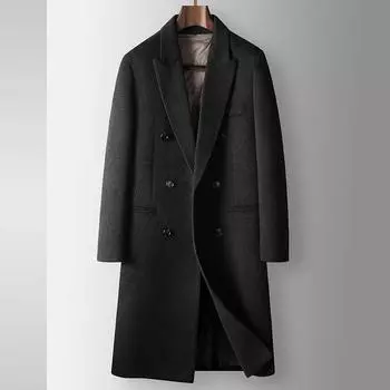 Осенне-зимняя длинная двубортная куртка-пуховик для молодежи в деловом стиле из шерстяной ткани 170 светло-серый