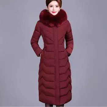 Осенне-зимняя длинная хлопковая куртка-пуховик, модная женская одежда, теплая и повседневная хлопковая куртка, утолщенная приталенная хлопковая куртка выше колена XXXXXXL чёрный