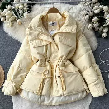 Осенне-зимняя длинная корейская версия студенческой ветровой пуховой куртки с лацканами и лацканами