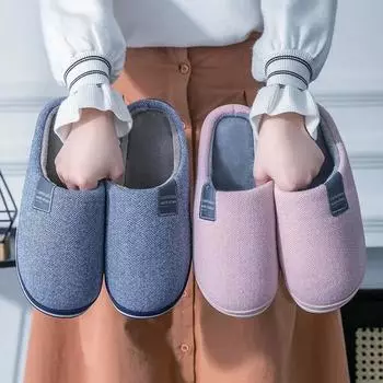Осенне-зимняя домашняя обувь Женская вязаная хлопковая однотонная домашняя мягкая напольная мягкая пушистая домашняя обувь для женщин/мужчин Короткие плюшевые тапочки 36 синий