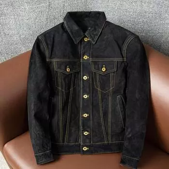 Осенне-зимняя двухслойная куртка из овчины с антибархатным покрытием, мужская джинсовая куртка с лацканами, модная короткая куртка облегающего кроя S