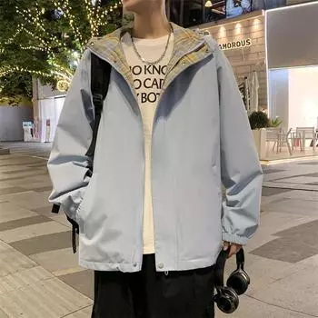 Осенне-зимняя двухсторонняя куртка с капюшоном, два открытых пары, свободное повседневное пальто S хаки