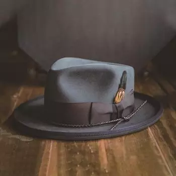 Осенне-зимняя фетровая шляпа из чистой шерсти с бантом и перьями, шерстяная шляпа для взрослых, европейский и американский шерстяной цилиндр L58-60cm серый