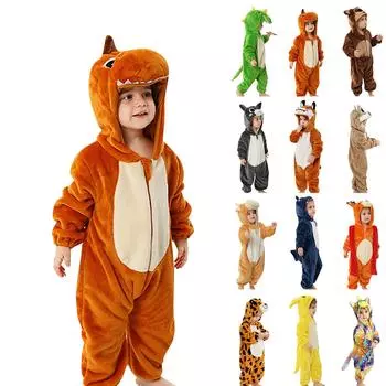 Осенне-зимняя фланелевая одежда для ползания, детские пижамы, детский фланелевый комбинезон с животными 120 коричневый