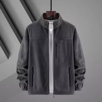 Осенне-зимняя флисовая куртка мужская куртка осенне-зимняя стойка воротник флисовый утолщенный кардиган для людей среднего возраста свитер большого размера M чёрный