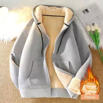Осенне-зимняя флисовая теплая куртка с капюшоном на молнии, женская модная однотонная толстовка с длинным рукавом, повседневная свободная толстовка с капюшоном в корейском стиле Harajuku XS серый