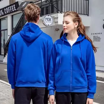 Осенне-зимняя флисовая толстовка с капюшоном и длинными рукавами, парная футболка, повседневная и удобная, однотонная, универсальная, унисекс, плотная и теплая S синий