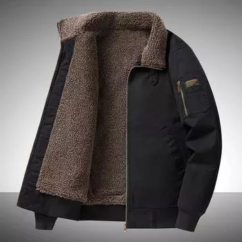 Осенне-зимняя флисовая утолщенная хлопковая повседневная одежда с лацканами для людей среднего и пожилого возраста, свободные куртки большого размера для инструментов M чёрный