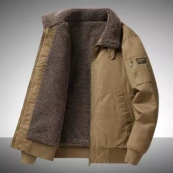 Осенне-зимняя флисовая утолщенная хлопковая повседневная одежда с лацканами для людей среднего и пожилого возраста, свободные куртки большого размера для инструментов M чёрный