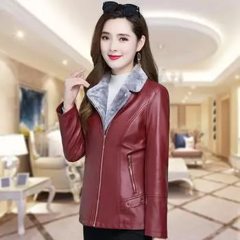 Осенне-зимняя флисовая утолщенная корейская версия одежды для мам, зимняя меховая интегрированная короткая куртка для женщин среднего и пожилого возраста, тонкая и стройная XL 80/45kg чёрный