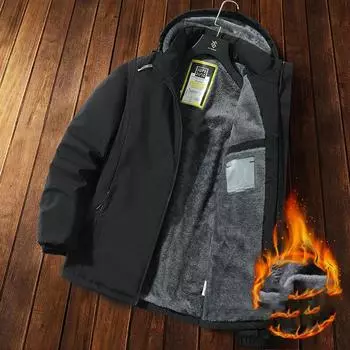 Осенне-зимняя флисовая утолщенная куртка с капюшоном, мужская модная повседневная свободная водонепроницаемая ветрозащитная теплая куртка большого размера XXXXXL чёрный