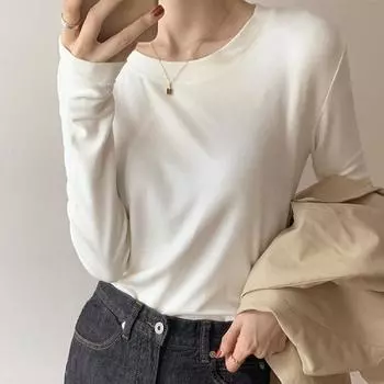 Осенне-зимняя футболка с длинным рукавом для женщин, модная облегающая теплая бархатная футболка, женская элегантная повседневная белая футболка с круглым вырезом 24622 S белый