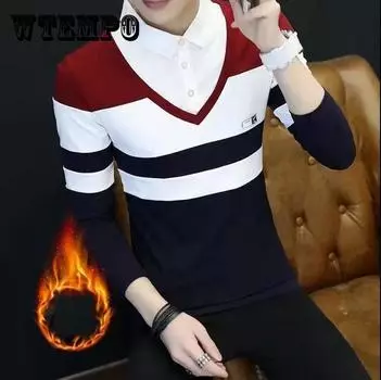 Осенне-зимняя футболка с длинными рукавами, тонкая нижняя рубашка плюс бархатный толстый вязаный свитер, термобелье, подходит для мужчин молодого и среднего возраста 3XL