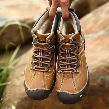 Осенне-зимняя хлопчатобумажная обувь. Уличные альпинистские ботинки. Кожаные высокие кеды с матовым верхом. Нескользящая износостойкая бархатная спортивная мужская обувь. 38