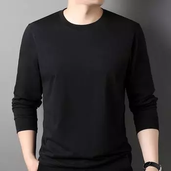 Осенне-зимняя хлопковая футболка с длинными рукавами, мужская осенняя рубашка с прошитыми манжетами, повседневный свитер с круглым вырезом M белый