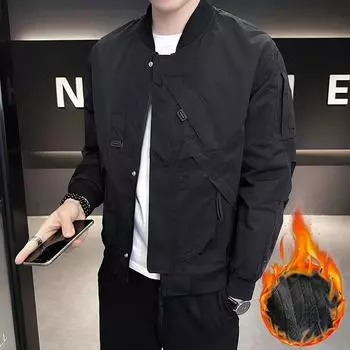 Осенне-зимняя хлопковая и утолщенная куртка из второго хлопка с воротником-бейсболкой, рабочая одежда, молодежная куртка, верх M чёрный