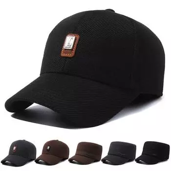 Осенне-зимняя хлопковая кепка среднего возраста, мужская бейсболка, толстая защитная кепка для ушей, козырек чёрный