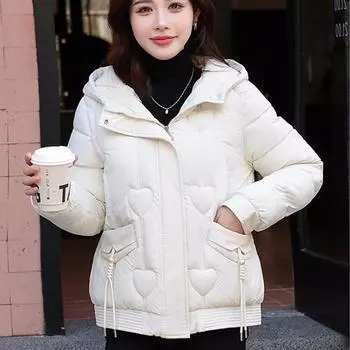 Осенне-зимняя хлопковая куртка корейского производства с капюшоном, утолщенная теплая модная короткая куртка из хлопка XXL белый