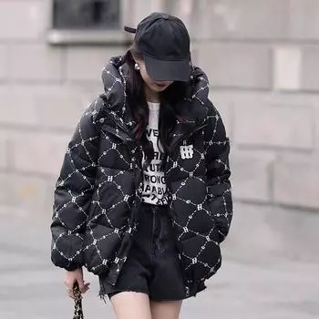 Осенне-зимняя хлопковая куртка с капюшоном Повседневная модная хлопковая куртка-пуховик Свободное и толстое хлопковое пальто Куртка XXL белый